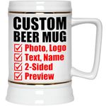 Personalized Beer Stein, Add Photo Text Logo Picture Image, 22oz Custom-ized Ceramic Tankard Freezer Bar Mug with Handle, Gifts for Birthday Anniversary Parents Fathers Mothers Day Party, to Mom Dad