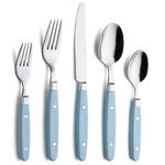 ANNOVA Silverware Set 20 Pieces Stainless Steel Color Handle with Rivet/Retro Flatware (Light Blue, 20 Pieces)