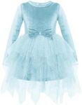 Arshiner Little Girls Princess Velvet Dress Irregular Hem Tulle Long Sleeve Bowknot Sparkly Dresses Cute Kids Winter Outfits Light Blue