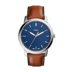 Fossil Men's Minimalist Quartz Stainless Steel and Leather Three-Hand Watch, Color: Silver, Luggage (Model: FS5304)