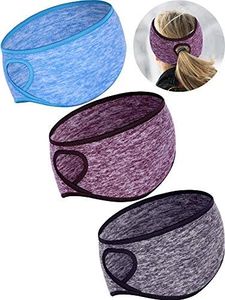 Tatuo 3 Pcs Fleece Ponytail Ear Warmers Headband Winter Running Headband Ear Muffs Ear Covers for Women Adult Outdoor Sports and Fitness Running Cycling Ski Cold Weather(Grey, Blue, Coffee)