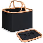 efluky Laundry Basket with Handles, 43L Foldable Laundry Baskets, Versatile Collapsible Washing Basket, Black Small Laundry Hamper for Toys, Blankets and Clothes, Outdoor Picnic Basket, Shopping Bag