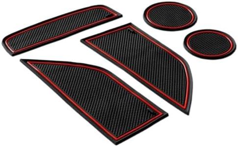 CupHolderHero fits Ford Mustang Accessories 2015-2023 Premium Custom Interior Non-Slip Anti Dust Cup Holder Inserts, Center Console Liner Mats, Door Pocket Liners 5pc Set (Red Trim)
