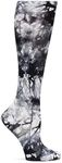 Nurse Mates Wide Calf Socks | 12-14 mmHg Compression | Up to 22" for Large Calf | Comfortable | 1 Pair | Black-Grey Tie Dye