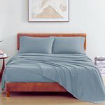 LANE LINEN 100% Organic Cotton Bedsheet Set for Double Bed, Oeko-TEX Certified, Soft, Breathable & Comfortable Fabric, Machine Washable, Includes 1 Flat Sheet & 2 Pillow Covers - French Blue