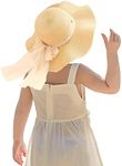 Kids Girl Summer Straw Hat Foldable Wide Brim Cap Sun Visor Hats Sun Protection Beach Straw Hats Bowknot Floppy Cap for Travel Holiday (Beige)