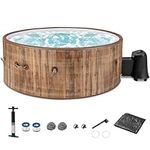 GYMAX Hot Tub, 4 to 6 Person Inflatable Portable Hot Tub with 120 Soothing Bubble Air Jets, Insulated Lockable Cover, Floor Mat & LED Touch Control, Outdoor Blow Up Spa Tub for Backyard, Patio