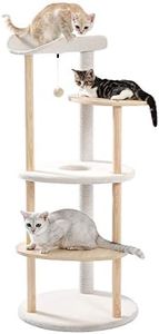 PAWZ Road Multi-Level Cat Tree Cat Scratching Post Modern Cat Tower Wooden Activity Center 124.5cm Beige