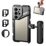 NEEWER S24 Ultra Phone Cage Stabilizer with Side Handle, 67mm Filter Adapter, 17mm Lens Backplate, T Mount Lens Adapter, Video Rig Compatible with Samsung Moment T Series Lenses, PA042+PA045S