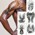 Temporary Tattoos for Men Cross Angel Warrior Christ Tattoo Sticker Back Chest Shoulders arm Body Art Large Removable Tattoo Waterproof (Pattern 1)