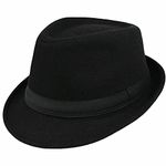 Mens Classic Plaid Manhattan Structured Gangster Trilby Fedora Hat Cuban Style Derby Hat Jazz Cap (Size M-L/7 1/4), Black, Large