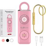 Personal Alarm for Women, Children, Elderly, FineSource USB Rechargeable Safe Alarm 130dB Self Defense Siren Pure Copper Keychains with LED Strobe Light (Pink)