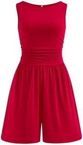 PRETTYGARDEN Summer Rompers for Women 2026 Dressy Casual Sleeveless Short Wide Leg Jumpsuits Beach Vacation One Piece Spring Outfits(Red,XXL)