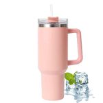 ActivoTex 30oz/900ml Stainless Steel Tumbler with Straw and Lid, Lid and Handle Leak Proof Vacuum Insulated Water Bottle (Pink)