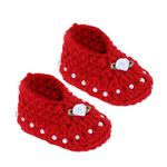 Prapti Handicrafts Unisex Baby Crochet Woolen Newborn Baby Booties For Size 0-6 Months (Red Pearl)