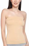 GLAMORAS Women's Nylon Spandex Non Padded Non Wired Basic Layering Bralette Seamless Strapless Stretchable Solid Long Bandeau Crop Top Tube Top Inner Camisole, Beige - Free Size - Fitted