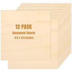 12 Pack 9.8 x 9.8 Inch Basswood Sheets, 1/8 Thin Craft Plywood Sheets, Thin & Unfinished Wood Boards for Crafts, Hobby, Model Making, Wood Burning (250x250x3MM)