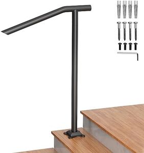 SPACEEUP Outdoor Stair Handrails,1-3 Steps Handrail, Black Steel Railing Round Type Stair Handrail for Stairs Railing Stylish Handrails for Outdoor Steps with Expansion Bolts & Drill Bit