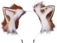 VIGVAN KYC Animal Ears Kawaii Plush Cat Ears Hair Clip Lolita Headdress Halloween Cosplay (Brown White Hairband)