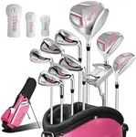 Golf Clubs for Women Left Handed Complete 14-Piece Set with Driver Fairway Hybrid Irons Putter Stand Bag & 3 Headcovers - Beginner Womens Golf Set Pink