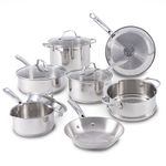 T-fal Stainless Steel Cookware Set 11 Piece, Induction, Oven Broiler Safe 500F, Kitchen Cooking Set w/Fry Pans, Saucepans, Saute Pan, Dutch Oven, Steamer, Pots and Pans, Dishwasher Safe, Silver