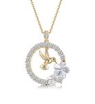 Sllaiss 18K Gold Plated Hummingbird Pendant Necklace for Women Circle Necklace, Animal Necklace Crystals from Austria,Jewelry Gifts for Christmas, gold-plated-copper