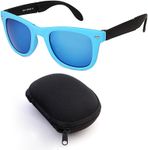 Foldable Sunglasses for Women Men Ultralight Sun glasses with Case UV Protection Trendy Designer Sun Glasses Men Women Polarized Mini Folding Sunglasses Portable Pocket Lightweight Sun Glasses (Blue)