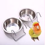 QBLEEV Birdcage Bird Feeder Birds Bowls for Cage Parakeet Food Dish Parrot Feeders Water Bowls Stainless Steel Dishes Coop Cups with Wire Hook for Small Animals Finches Lovebirds[2 Pack]