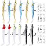 12Pcs Soft Fishing Lures Jig Head with T Tail Soft Fish Baits, 22g Sinking Fishing Baits Swimbaits Fish Hooks Paddle Tail Sand Eel Including 2 Luminous Fishing Jigs for Pike Bass Trout Perch