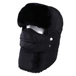 HIVER Tropper Hat Balaclavas Fleece with Thick Full Cover for Winter Dust Wind, Winter Special Multi Purpose Mask/Winter Trekking Ski Hat with Winter Ear Flap and Ski Windproof Mask Black