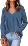 Zeagoo Women Waffle Knit Tops Casual Long Sleeve T Shirts V Neck Basic Tops