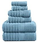 LANE LINEN Ribbed Bath Towels - 100% Cotton Bathroom Towels Set, Zero Twist, Soft Towel Set, Quick Dry, Luxury Towels for Bathroom, 2 Bath Towels, 2 Hand Towels, 2 Wash Cloths - Blue (6 Piece Set)