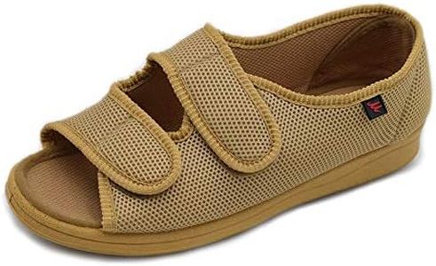 Mei MACLEOD Women's House Slippers with Open Toe Adjustable Closure Comfortable Flat Shoes for Edema Hammer Toe Swollen Feet Indoor Outdoor Apricot