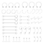 MixPiercing 48Pcs Clear Piercing Retainers Jewellery Plastic Nose Tongue Nipple Belly Bars Eyebrow Lip Labret Stud Septum Hoops Cartilage Industrial Tragus Earring Retainer For Surgery Mri