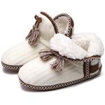 COFACE Womens Bootie Slippers Warm Winter House Slippers Boots for Woman Cozy Fleece Lined Slip On Bedroom Socks House Shoes Indoor WhiteKhaki 9/10