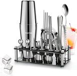 POATOW 23-Piece Cocktail Shaker Set,Boston Shaker Set Stainless Steel Bartender Kit,Professional Bar Tools for Drink Mixing,Home,Bar,Party (Include 2 Whiskey Stones)