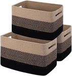 OIAHOMY Storage Basket, Woven Baskets for Storage, Cotton Rope Basket toys,Towel Bathroom - Pack of 3, Black & Brown 3 Pcs