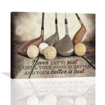 Golf Wall Art Sports Theme Golf Pictures Wall Decor Motivational Quotes Never Let It Rest Canvas Prints Painting Vintage Golf Poster Modern Framed Artwork for Bedroom Living Room Golf Course 20"x16"