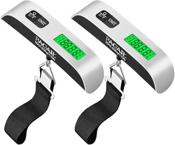 BAGAIL Digital Luggage Scale, 110lbs Hanging Baggage Scale with Backlit LCD Display,Portable Suitcase Weighing Scale,Travel Luggage Weight Scale with Hook,Strong Straps for Travelers(Silver/Temp,2pcs)