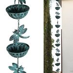 Retrome Iron Dragonfly Rain Chain for Gutters, 8.5-Feet Length, Distressed Blue