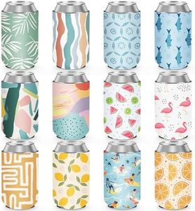 12 Pack Summer Can Cooler Sleeve Soft Insulated Neoprene Can Coolers in Bulk, Beach Pool Bottle Can Drink Holder Party Decorations, Men Women Birthday Bachelorette Party Favor Gifts