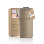 LARS NYSØM Thermo Coffee Mug-to-go 13oz 17oz | BPA-Free Travel Mug 0.38L 0.5 Liter with Insulation | Leak Proof Stainless Steel Thermal Mug for Coffee and Tea on The Go | Tea Mug (Greige, 17oz)