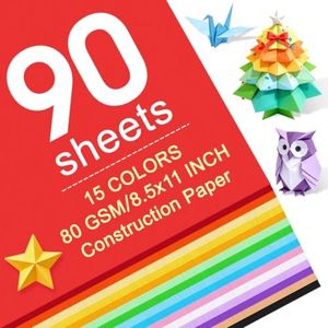 90 Sheet Construction Paper Bulk 8.5x11, 15 Assorted Colors Paper for Craft | Colored Construction Paper Bulk for Arts & Craft, Classroom Pack, Back to School Supplies, Teacher & School Must Haves