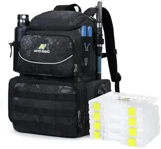 N NEVO RHINO 40L Fishing Tackle Backpack 2 Fishing Rod Holders with 4 Tackle Boxes, Large Waterproof Fishing Tackle Bag, Backpack with Rain Cover for Trout Fishing Outdoor Sports Camping Hiking
