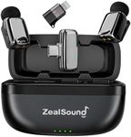 ZealSound Mini Wireless Lavalier Microphone for iPhone iPad Android, Dual Channel Wireless Microphones with Noise Cancellation, Mute & Volume Control, 33H Battery Case, USB-C & Lightning Plug & Play
