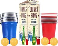 EVOKK Beer Pong Game Set/ 24-Piece Beer Pong Set Drinking Games 16oz Blue & Red Plastic Cups Pong Games for Students Birthday Parties Fun Drinking Game Games for Adults.