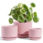 LE TAUCI Ceramic Plant Pots, 4.3+5.3+6.8 inch Plant Pots Indoor, Planters Pots with Drainage Hole & Saucer, Indoor Flower Pot with Mesh Pad, Pot Plante Interieur, Set of 3, Pink