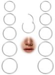 LOAYHOAY 10 Pcs Surgical Steel Nose Rings 18G 20G Rings for Women Men Hinged Seamless Nose Rings Cartilage Helix Tragus Daith Earrings Sleep Hoop, 18G, Metal, No Gemstones