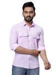 n&j Men's Regular Fit Popcorn Double Pocket Shirt || Casual Shirt for Men || Stylish and Fancy Shirt for Men's|| (Lavender) |XL|