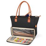 Yarwo Knitting Tote Bag with Pockets for WIP Projects, Yarn Storage Organiser Bag for 14”/35.5cm Knitting Needles, Yarn, Crochet Hooks or Other Accessories, Black(New Version)